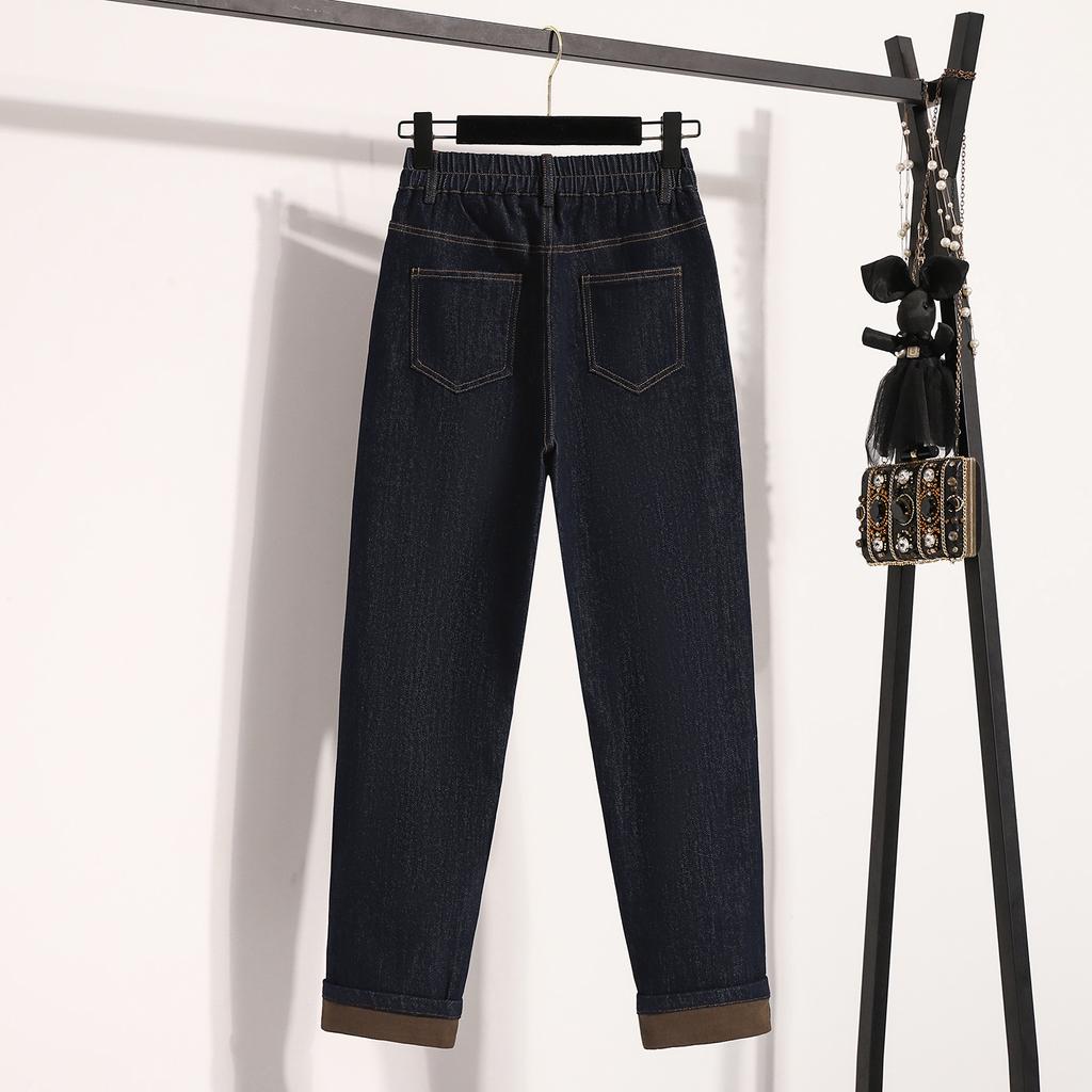 DIMANAF 2025 Женские джинсы больших размеров Весна Длинные брюки Эластичные базовые брюки Узкие джинсовые женские синие брюки 5XL