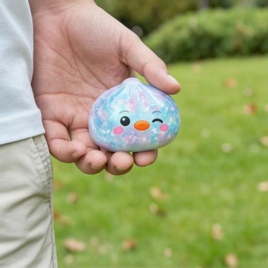 Cartoon Dumpling Squeeze Toy with Steamer, Anxiety Relief Dough Stress Ball Fidget Toy, Stretchy Steamed Bun Sensory Toy for Kids