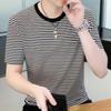 Мужская футболка в полоску с контрастным воротником, с коротким рукавом