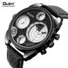Large Dial Men's Quartz Watch Dual Time Zone Genuine Leather Men's Watch New