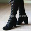 Autumn and Winter Women's Boots, Mid-cut Women's Boots, High-top Thick Heels, Lace-up Plus-size Long Boots
