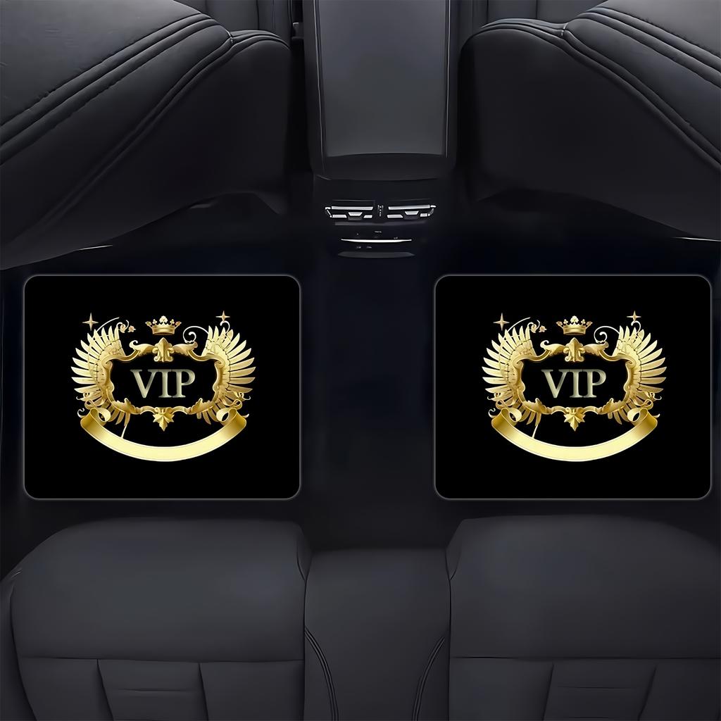 4pcs Car Floor Mat Set with Trendy Crown VIP Pattern Print, Size - Non-Slip Backing, Easy to Clean, Car Interior Accessory