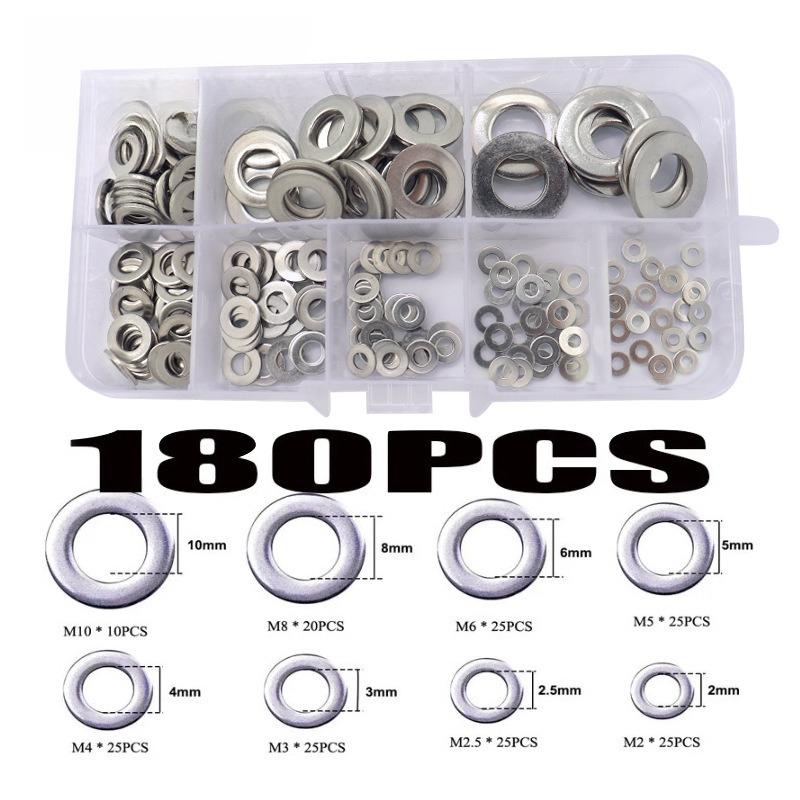 1PACK/180PCS stainless steel gasket box 304 stainless steel flat gasket combination M2-10 combination screw gasket