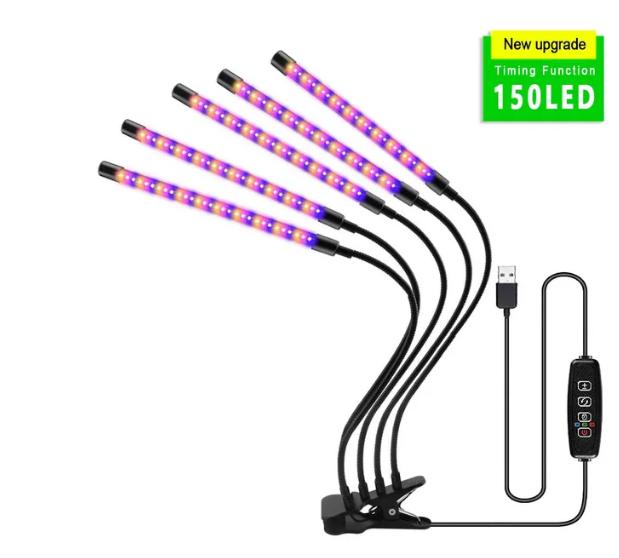 Светодиодная лампа для выращивания растений с регулируемой яркостью, USB, полный спектр, клипса, фитолампа 5 В, лампа для выращивания растений в теплице, рассады цветов в горшках