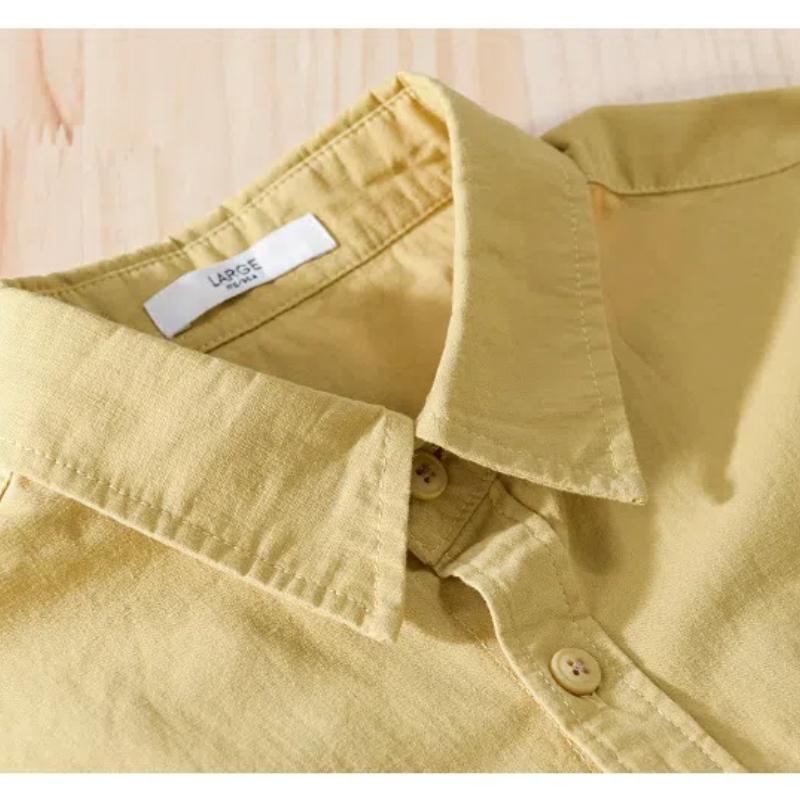 Весна и лето 100% хлопок рубашки с длинным рукавом для мужчин повседневные топы с воротником-лацканом карман однотонные мужские рубашки простой стиль одежды