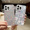 Little Flower Love Hearts Print Glitter Glossy Case For iPhone 16 15 Pro 14 Pro Max 13 12 11 Luxury Stars Pattern Shockproof Slim Clear Phone Cover