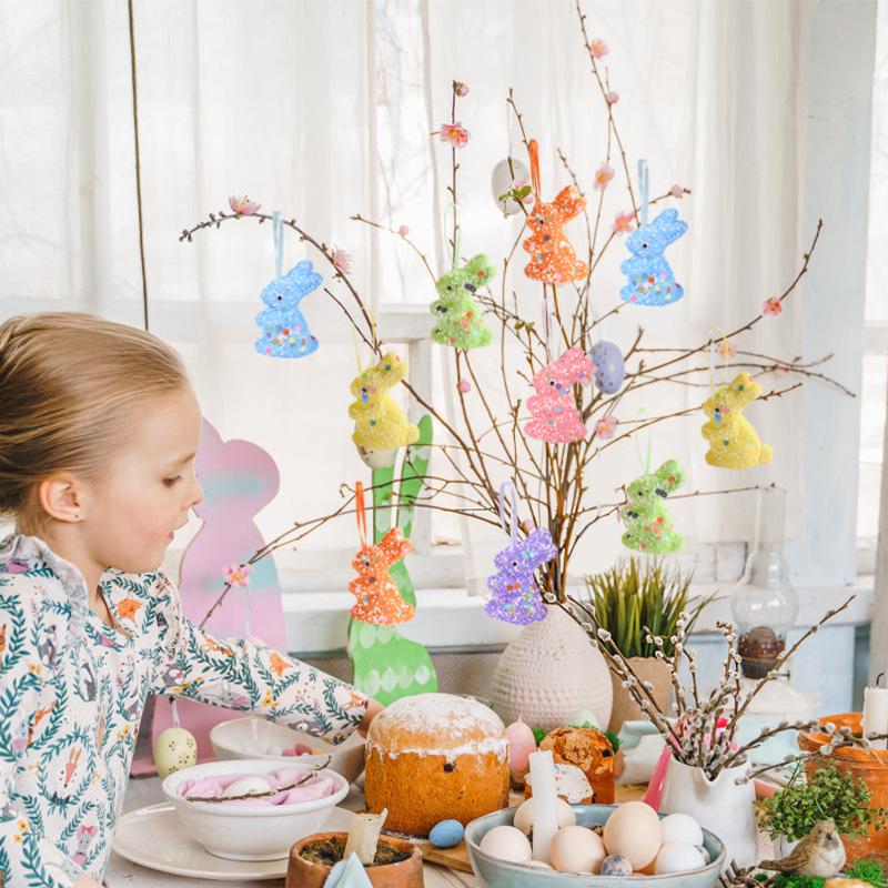 6/12 шт. Пасхальный пенопластовый кролик, разноцветный кролик, подвесное украшение для весенней пасхальной вечеринки, принадлежности для украшения дома, детские подарки, сувениры