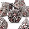 7 Pcs  Black Red Gear Wheel Metal Dice Hollow Metal Polyhedral Dice Set Suitable for Role-Playing RPG  Board Game Card Game