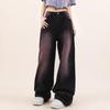 2024 Women's High-Waist Wide-Leg Jeans: Black/Gray, Slim-Fit, Floor-Length