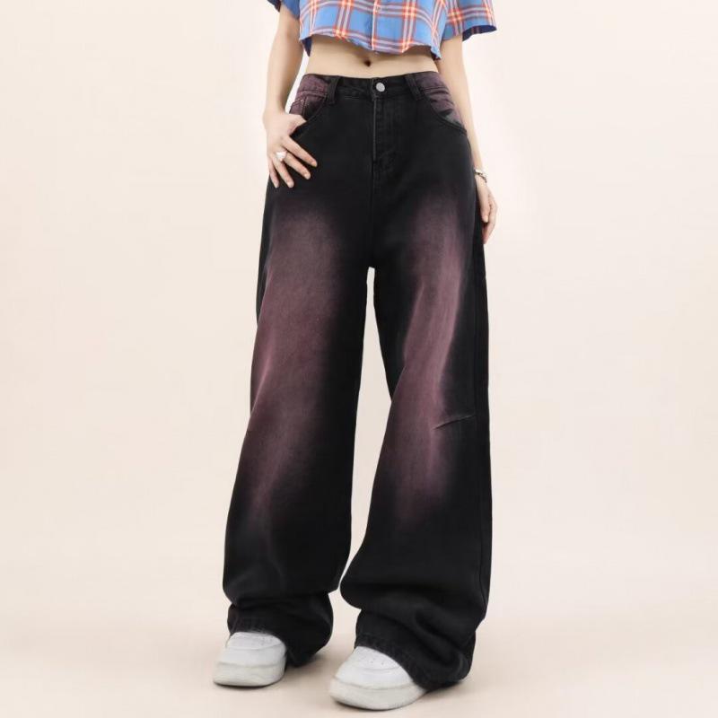 2024 Women's High-Waist Wide-Leg Jeans: Black/Gray, Slim-Fit, Floor-Length