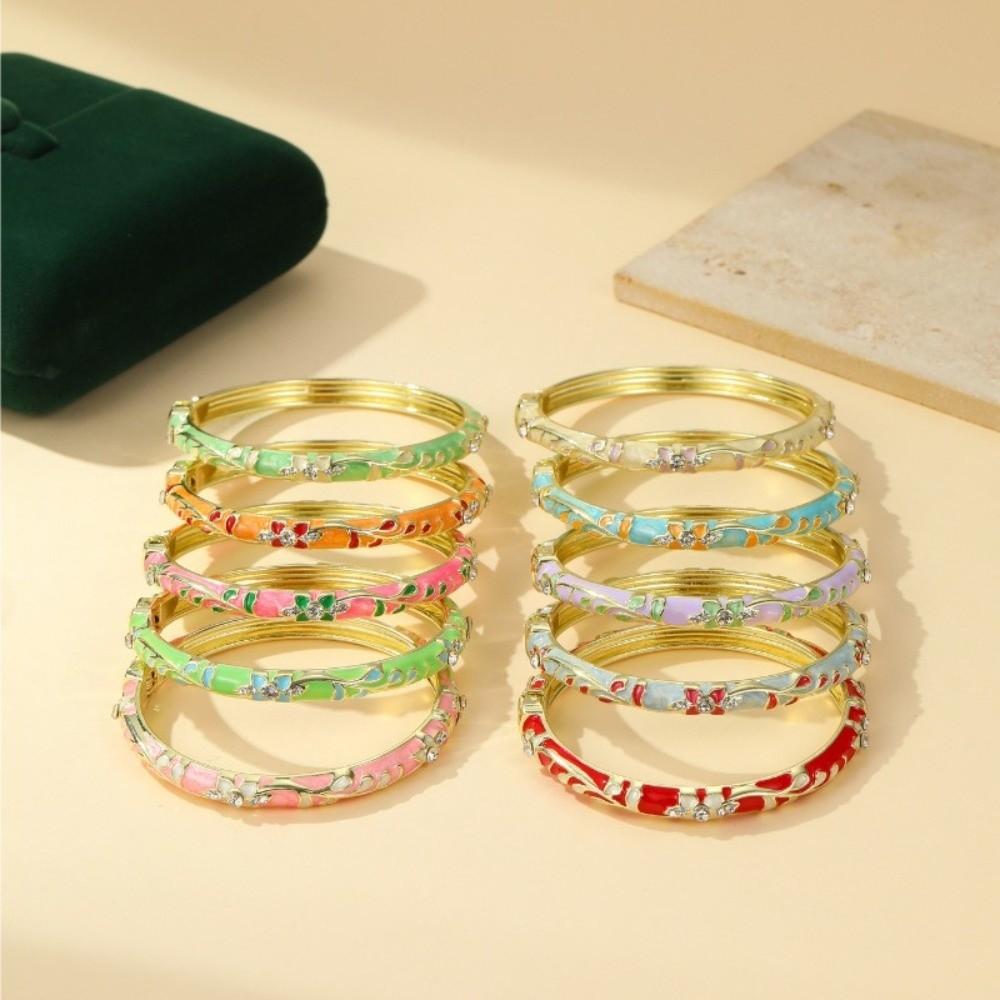 Elegant Open Cuff Bracelet Colorful Enamel Vintage Cloisonne Bangle Women's Floral Bracelet Ladies