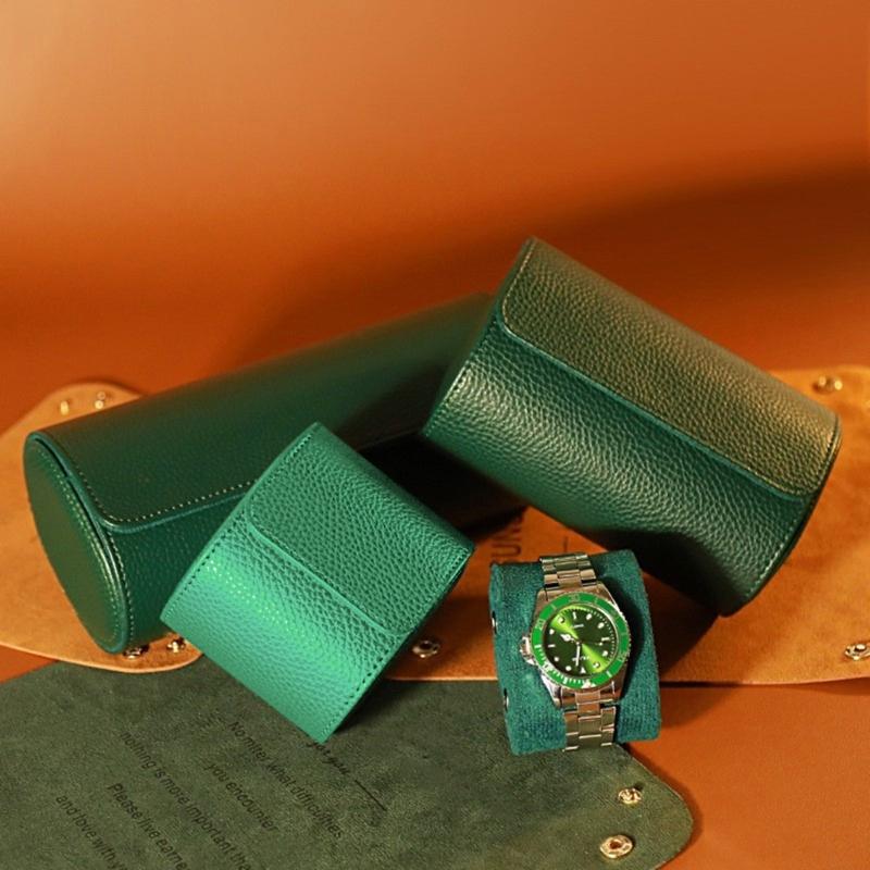 Винтажная кожаная коробка-держатель для часов, чехол-ролл для часов, круглый ремешок с пряжкой, карманная сумка для часов, удобное хранение парных часов для улицы