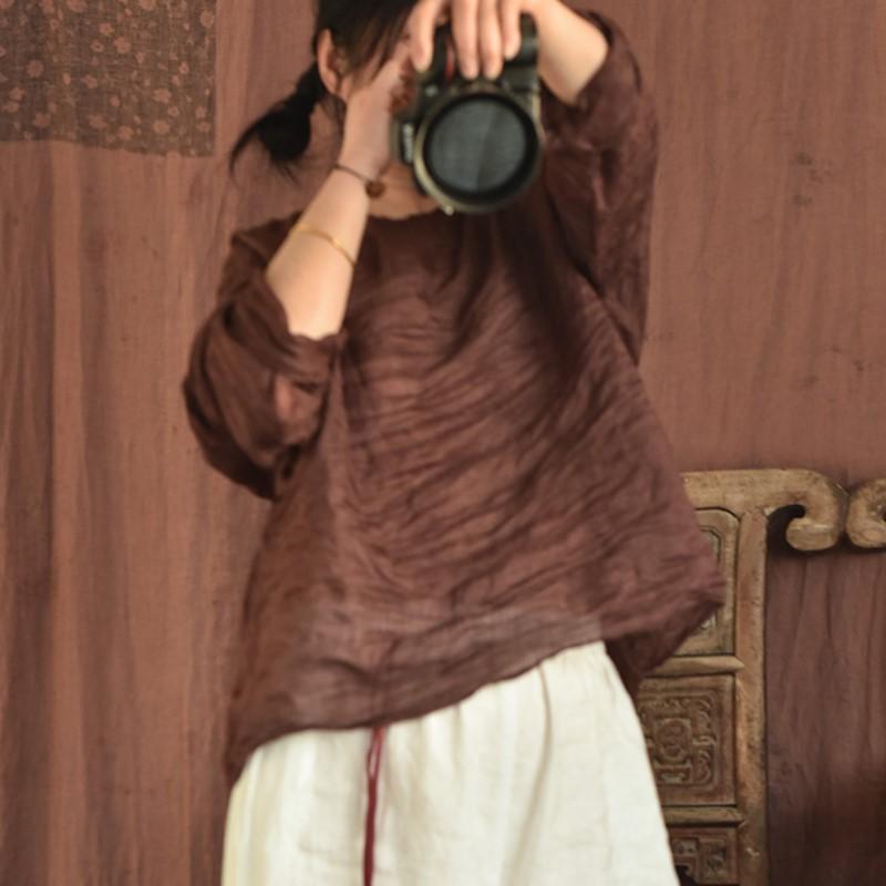 Johnature Женские винтажные футболки с длинным рукавом и круглым вырезом Ramie, весенние однотонные футболки, свободные повседневные футболки высокого качества