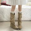 Внутреннее увеличение роста ретро рыцарские сапоги на платформе новые 2025 хаки остроносые плоские сапоги женские сапоги облегающие осенние
