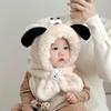 Зимний детский плюшевый шарф-шапка цельный Детский термо головной убор Милый мультяшный детский крестообразный шейный платок Защищающая от холода плюшевая шапка-пуловер