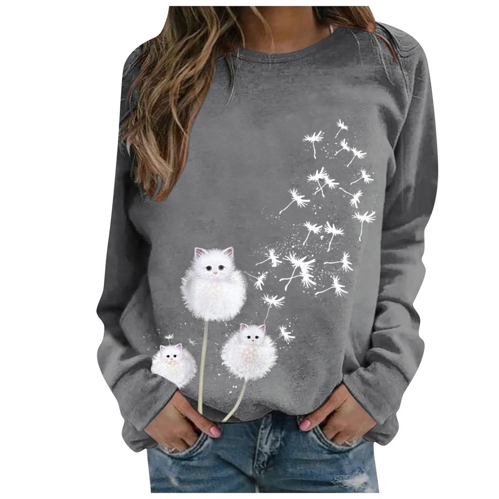 Printing Sweater Round Neck Pullover Top Casual Long-sleeved Women's T-shirt
