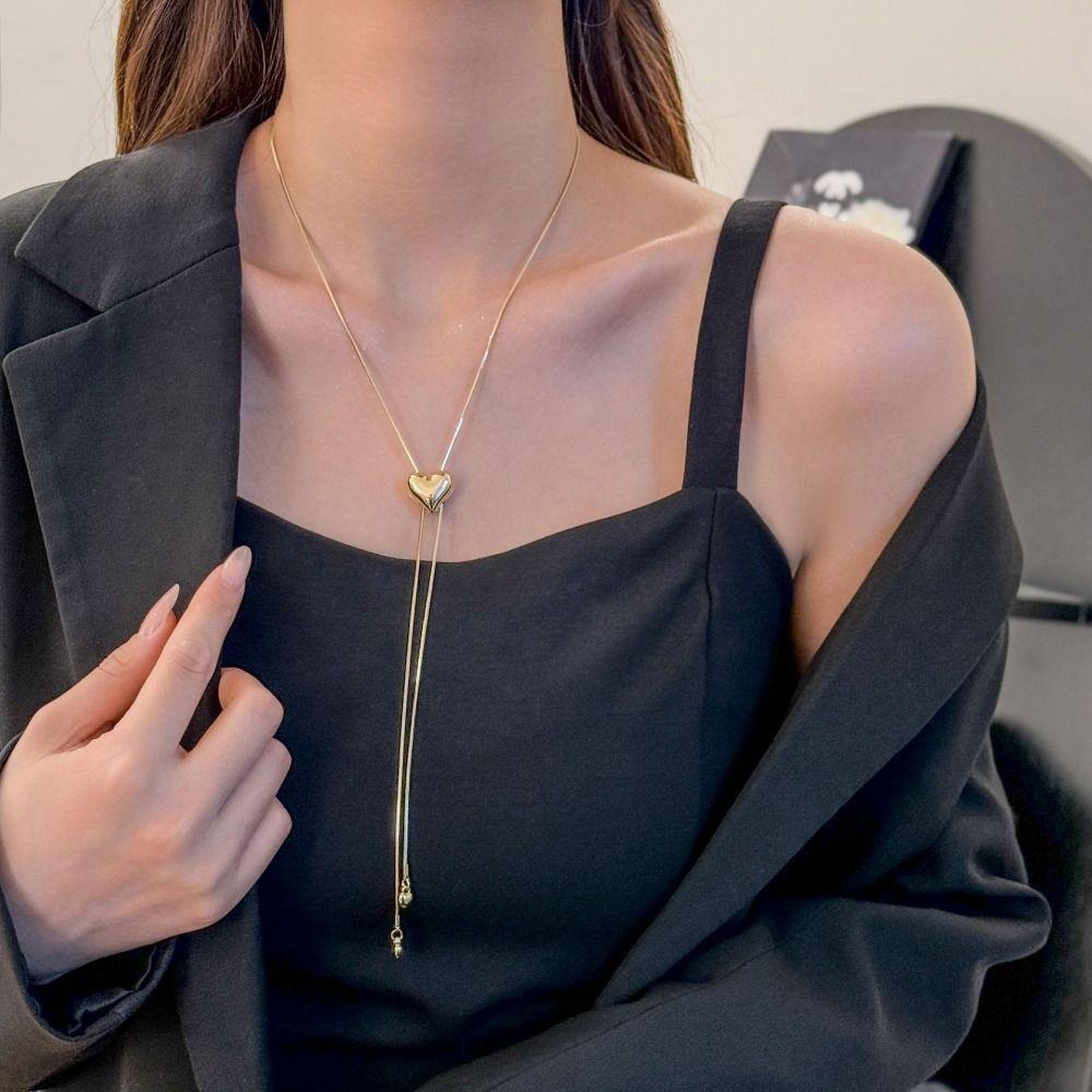 Gold Color Heart Chain Necklace Alloy Heart Pendant Necklace Bijoux Femme