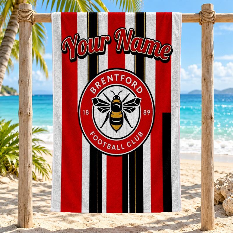 Brentford FC Custom Name Beach towels also serve as bath towels summer essential a musthave for the outdoors the beach and the pool holiday gift