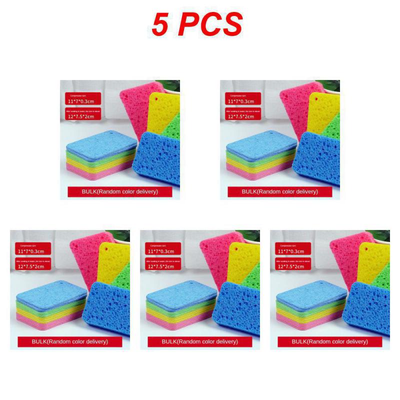 1/5PCS Cleaning Sponge Rubs Compressed Wood Pulp Cotton Wipe Kitchen Dishwashing Sponge Cloth Household Cleaning Tools