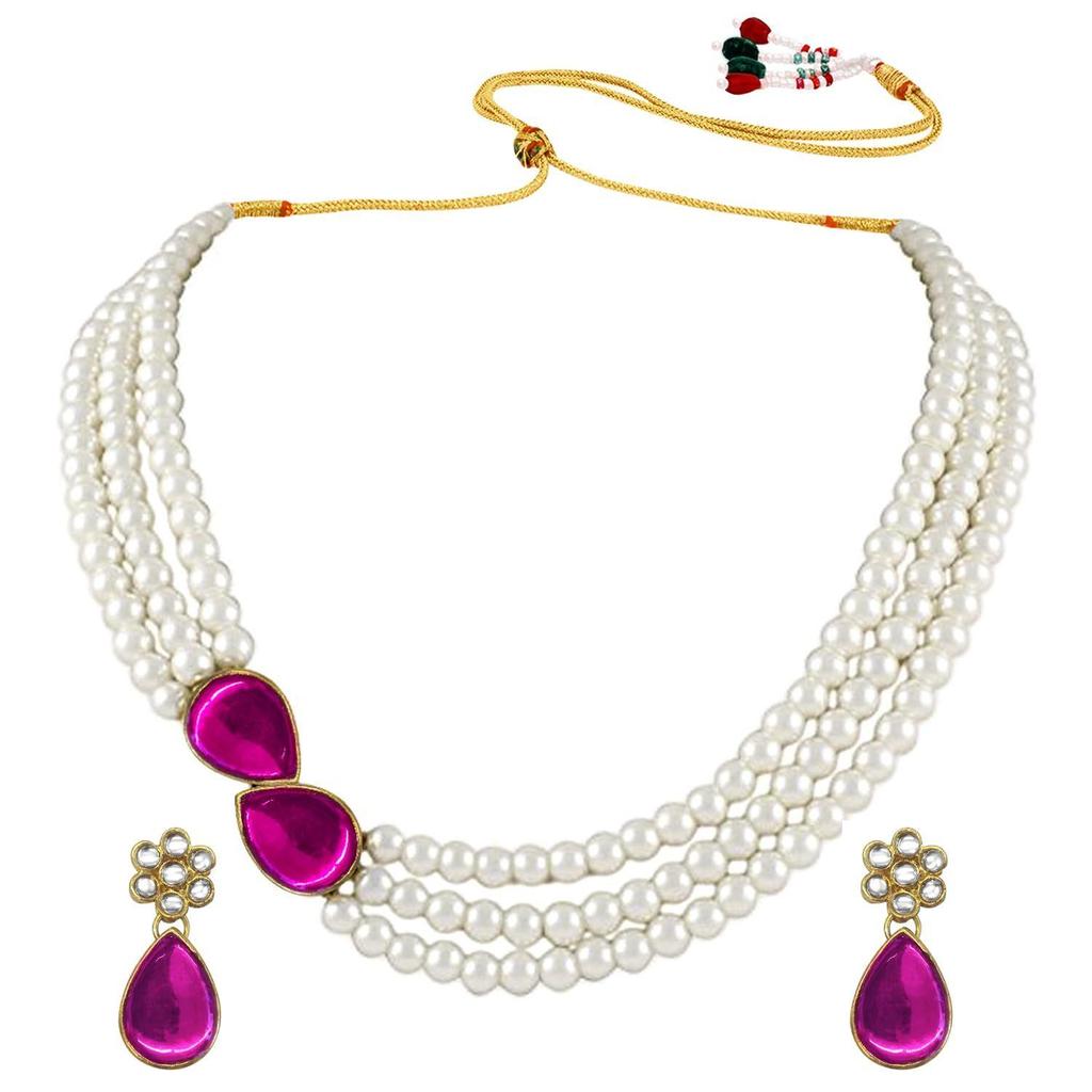 Ожерелье Peora Pearl Mala с серьгами для женщин и девочек, традиционный стильный комплект украшений в этническом стиле