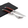 Stainless Steel Steak Knife Fork Laguiole Cutlery Red Wood Tablewares Steak Knives Solid Wood Handle Forks Flatware Set 2-6pcs