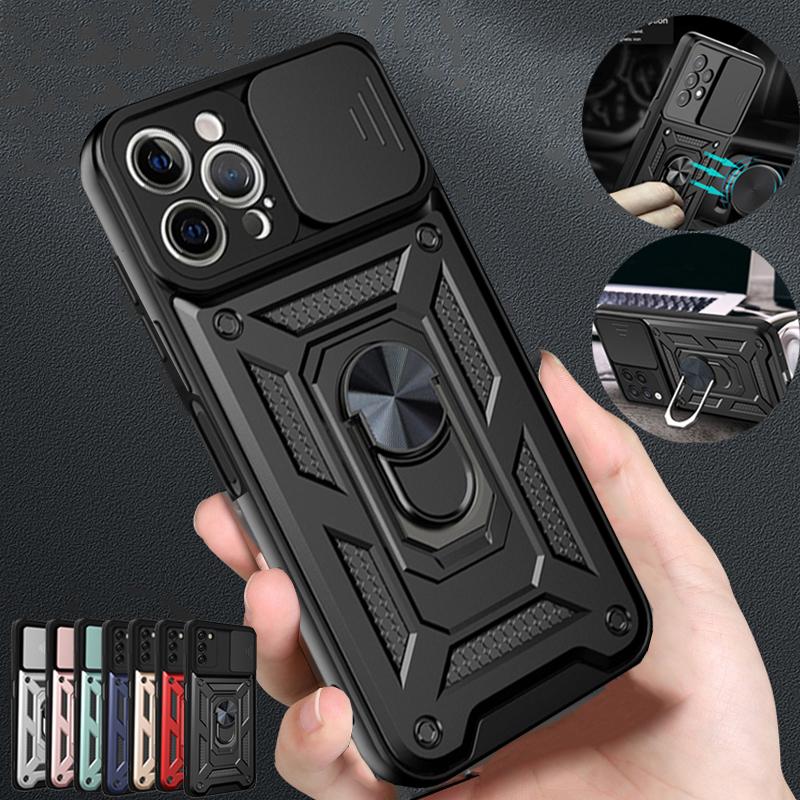 Роскошный чехол для телефона с объективом слайд-камеры для iPhone 13 12 11 Pro Max X XR XS Max 8 7 6S 6 Plus, противоударная броня военного класса, чехол-подставка для кольца на палец