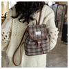 Plaid Canvas Backpack Female Casual Versatile Student Class Schoolbag Bucket Bag High Value Lightweight Travel Backpack