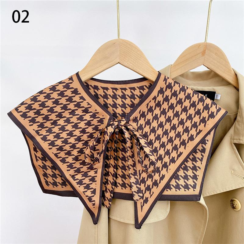 Front Tie Fake Collar For Women Vintage Print Detachable Collars Houndstooth Letter Fake Collar Shawl Wrap Scarf Neckwear Cape