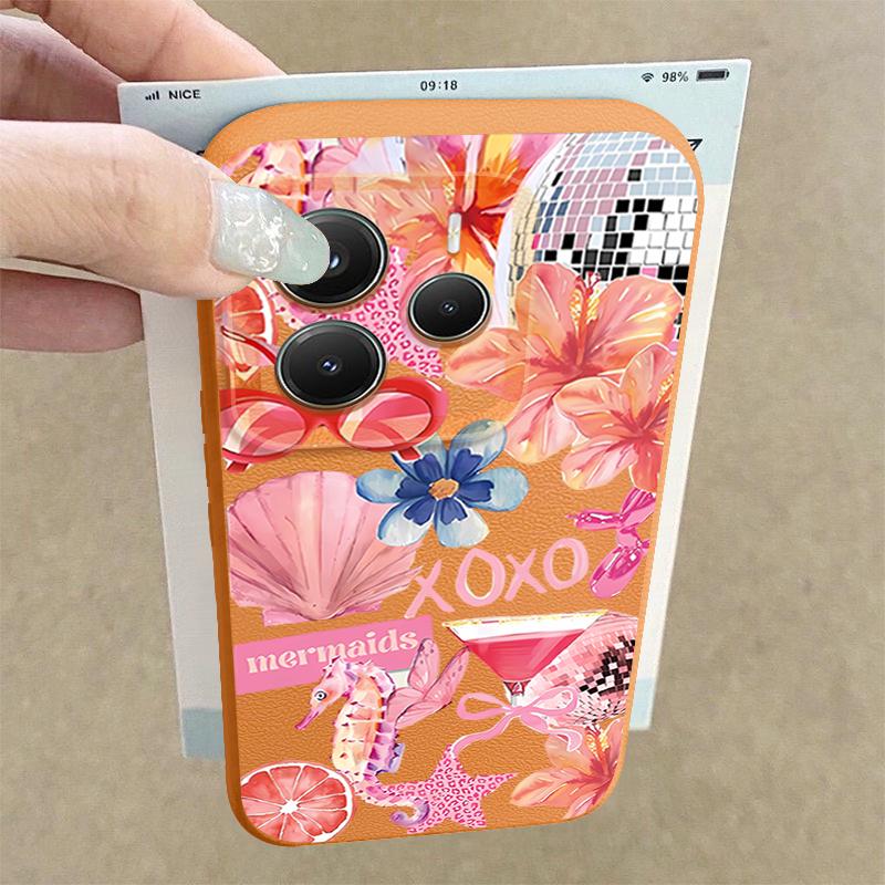 Розовый Чехол с Мультяшным Цветочным Рисунком для Xiaomi Redmi Note 14 13 Pro 5G 4G 12 11 Funda Xiaomi 14T 13T 11T Pro Силиконовая Крышка с Текстурой Кожи