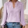 Новая коллекция Осень/Зима 2025, Модный V-образный вырез, Кружево, Однотонный, Длинный рукав, Повседневный топ, Женский топ, Осень/Зима, Элегантный дизайн