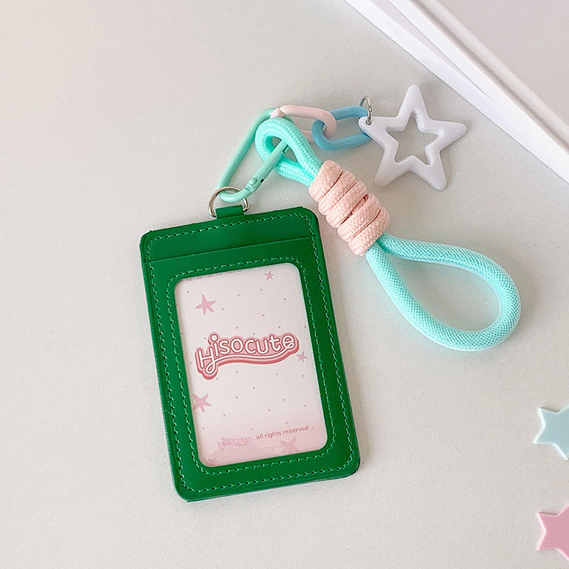 Portable ID Card Badge Holder Korea Version Star Small Photocard Sleeves with Pendant Keychain