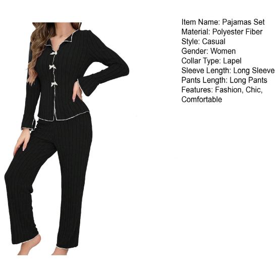 Женский пижамный комплект из 2 предметов: топ с длинным рукавом и бантом и длинные брюки. Комплект для сна, повседневная осенняя домашняя одежда.