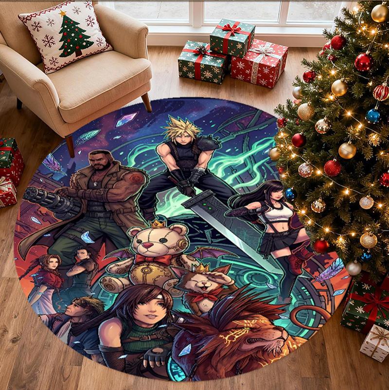 Final Fantasy Pattern Round Rug, Indoor/Outdoor Mat, for Picnic, Gameroom, Bedroom, Office, Living Room, Home Decor Carpet, Birthday Gift