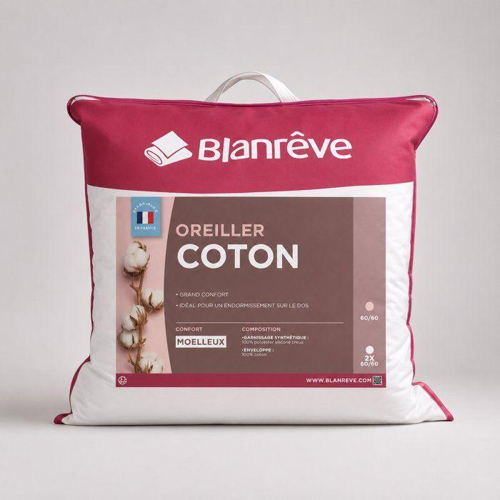Lot de 2 Oreillers Coton - BLANREVE - 60 x 60 cm - Blanc