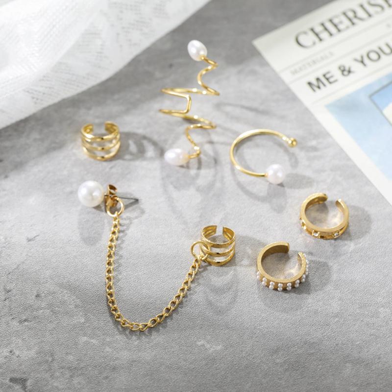 Женские модные серьги, набор креативных простых жемчужных кисточек, манжеты, серьги, ювелирные изделия, подарки для девочек