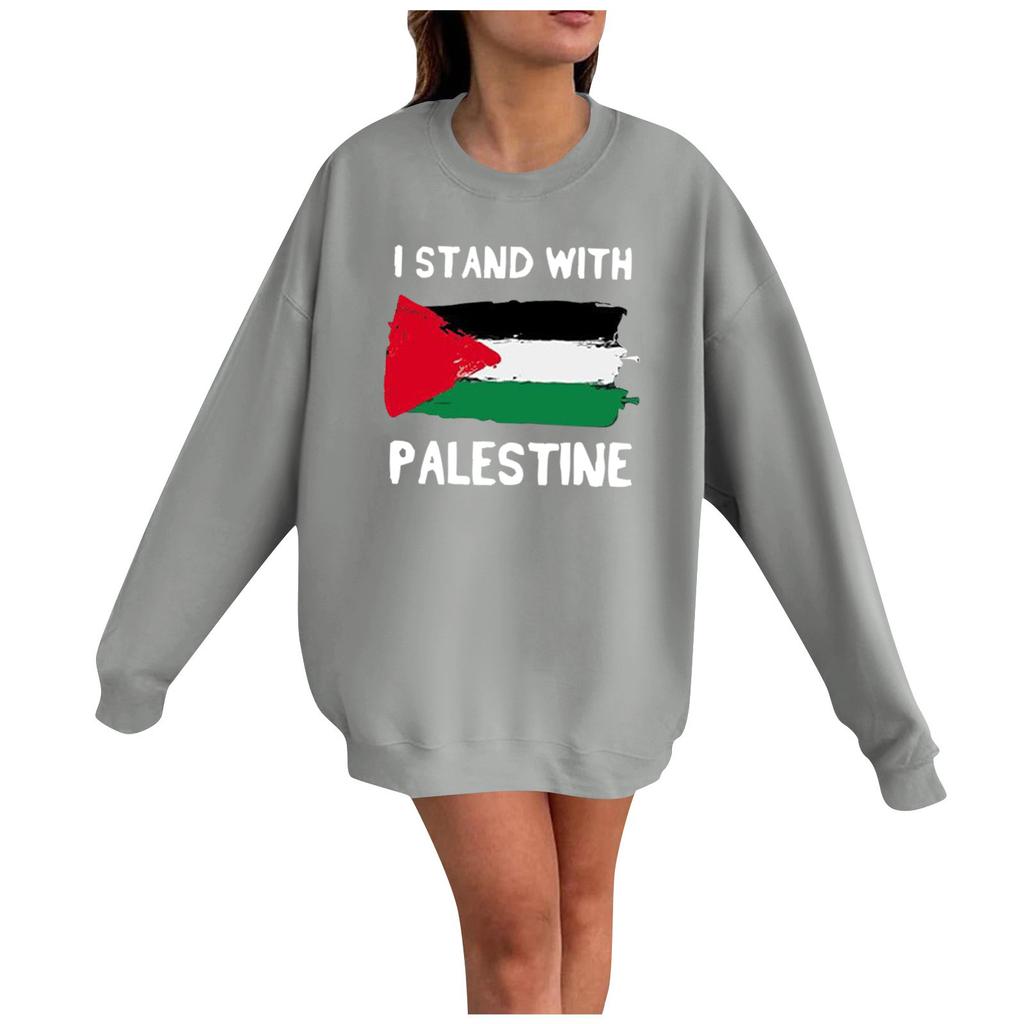 Женская мода Свободный повседневный пуловер с длинным рукавом с принтом Толстовка Топ