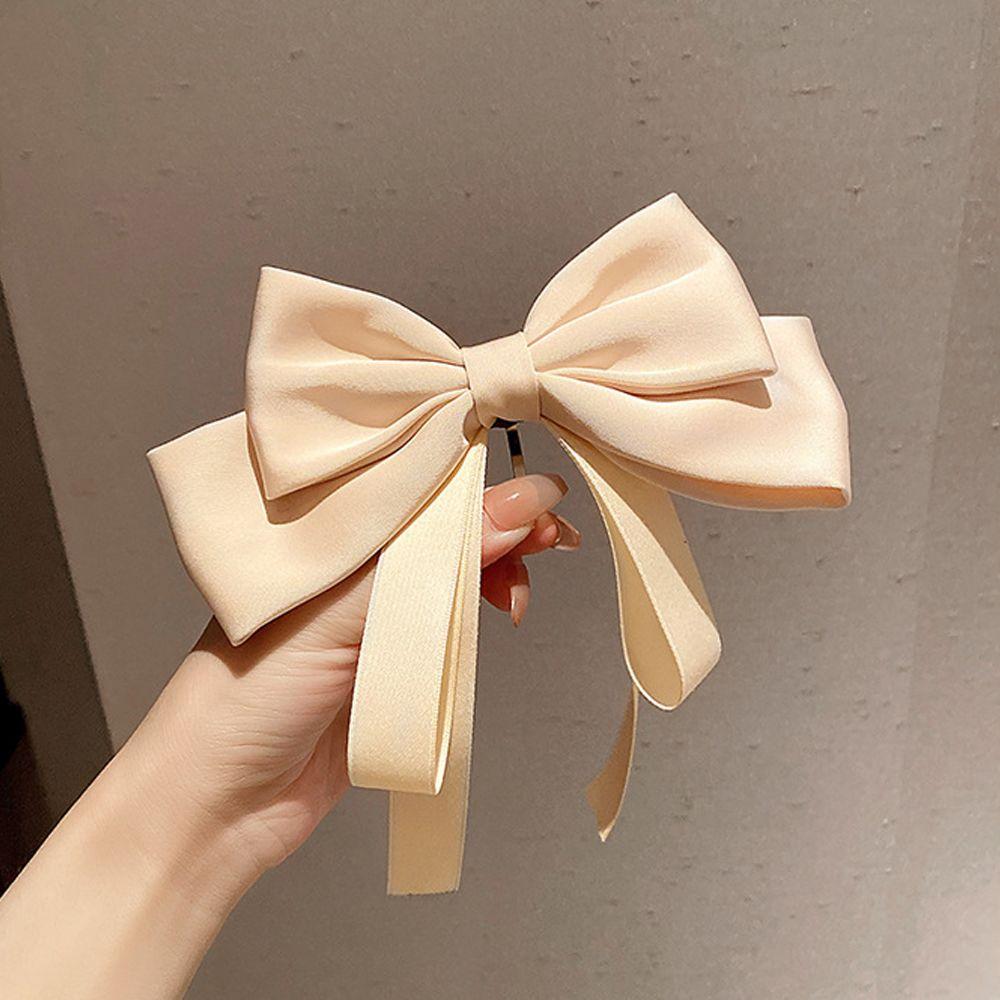 Vintage Bow Big Hair Hook Satin Women Hair Clips Hairpins Ponytail Holder Buckle Korean Barrettes