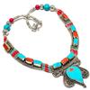Natural Tibetan Turquoise, Coral Gemstone Handmade Jewelry Necklace 18" z1S96