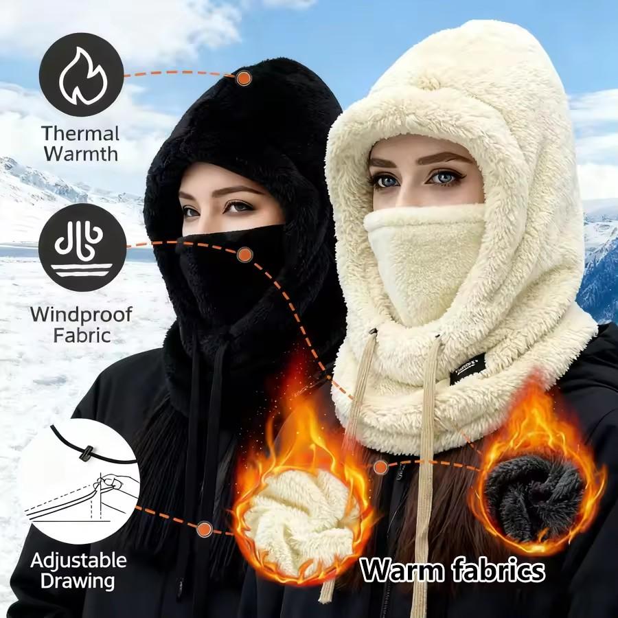 Женская зимняя шапка плюшевая с защитой ушей и шеи, интегрированная с ветрозащитной маской для лица для катания на лыжах, велосипеде, активного отдыха