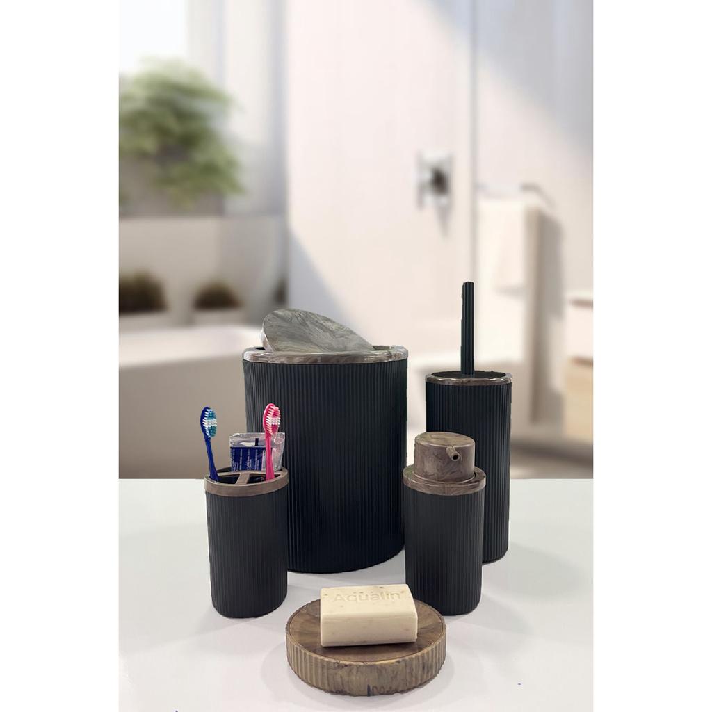 Auaro, набор из 5 круглых предметов для ванной комнаты, покрытый бамбуком в белые полоски