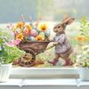 Easter Window Clings Decoration Cute Bunny Pushing Cart Window Sticker Reusable Static PVC Decals for Spring Party Door Wall Glass Window Home Decor