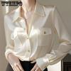 Elegant Polo Collar Solid Color Long Sleeve Soft Shirts Women Niche Design Unique Chic Spring Autumn High-end Buttons Tops