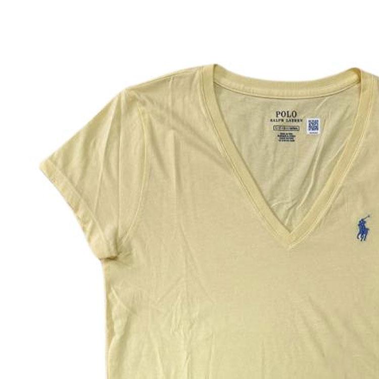 Polo Ralph Lauren однотонная футболка с вышитым логотипом и V-образным вырезом, короткий рукав, женские топы, желтый цвет 211682523-089