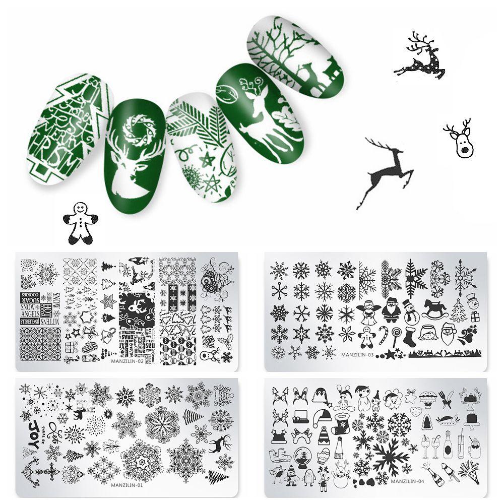 New Snow Flake Flower Elk Stainless Steel Image Stencil Christmas Stamping Plates Nail Art Template