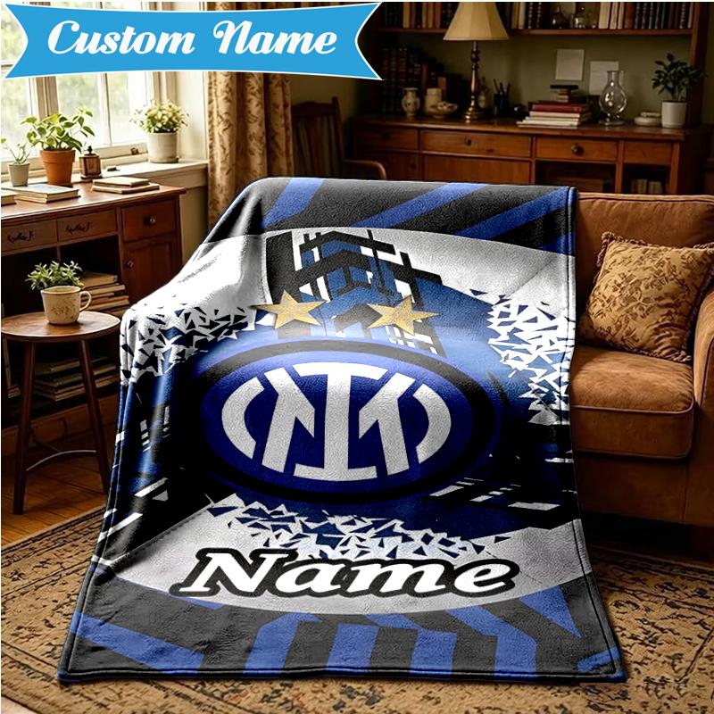 Custom Name Inter Milan Crest Blanket Lightweight Ideal Bedding Blanket Perfect for Travel, Camping, Living Rooms, Sofas, Christmas gift