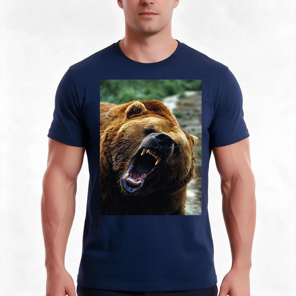 Grizzly Bear Tshirt Summer Casual Cotton Tee Oversized Streetwear Tops Vintage Graphic Print Loose Fit Short Sleeve