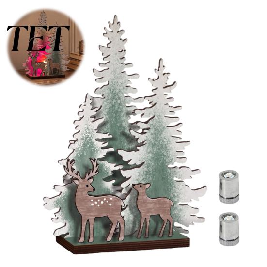 LED Lighted Xmas Tree Wooden Christmas Table Decor with Light, Rustic Standing Sign Holiday Decoration Reindeer Santa Claus for Tiered Tray,
