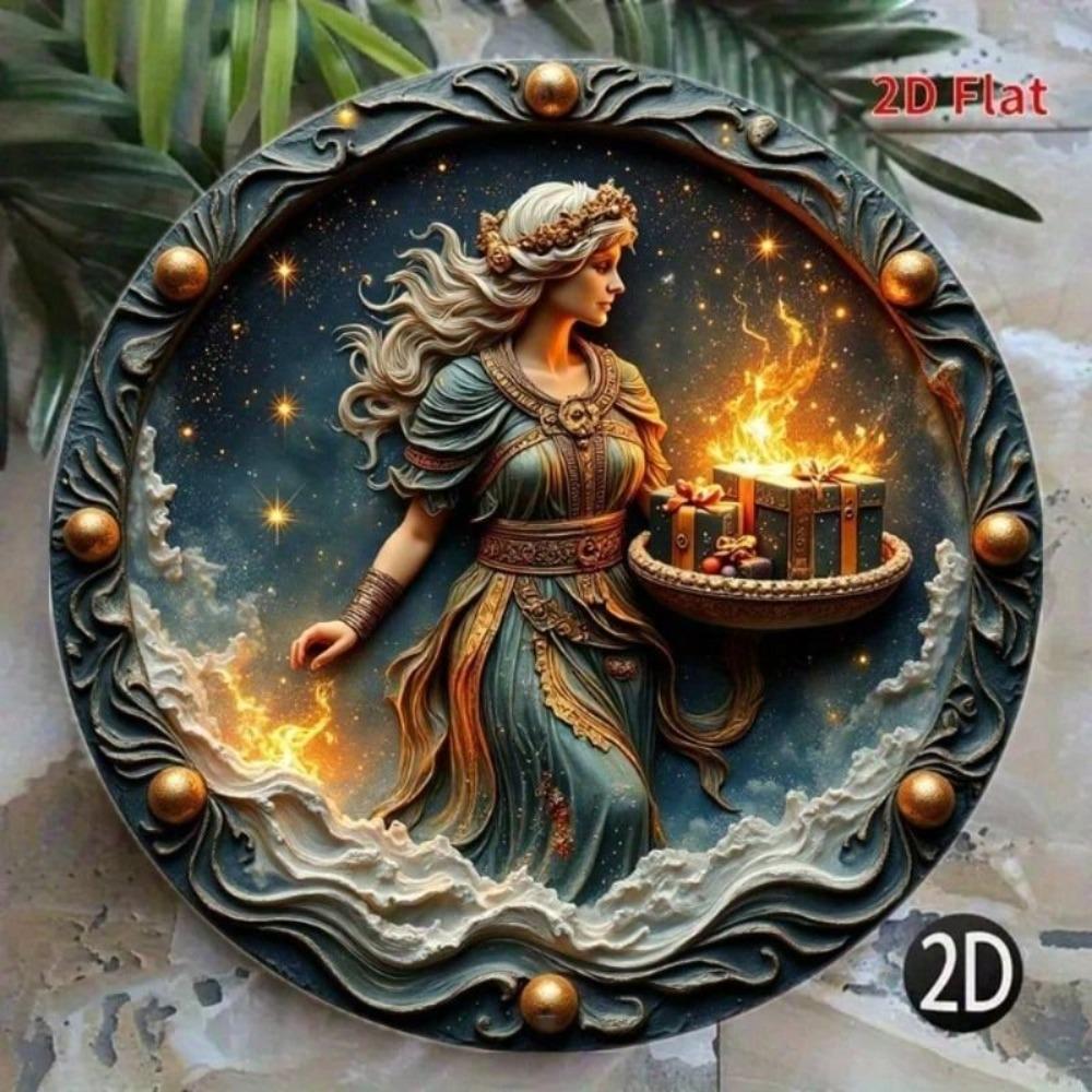 Металлический Постер Настенное Искусство Богиня Пламя Звезда 3D Круглый для Гостиной