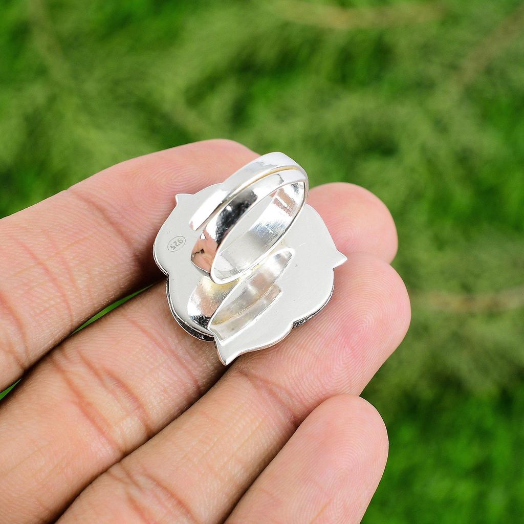 October Round Natural Tourmaline 925 Silver Solitaire Flower Bezel Mother Ring