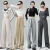 Gray Sweatpants Women's Autumn New Straight-leg Pants High-waisted Loose Casual Pants Small Mopping Wide-leg Pants